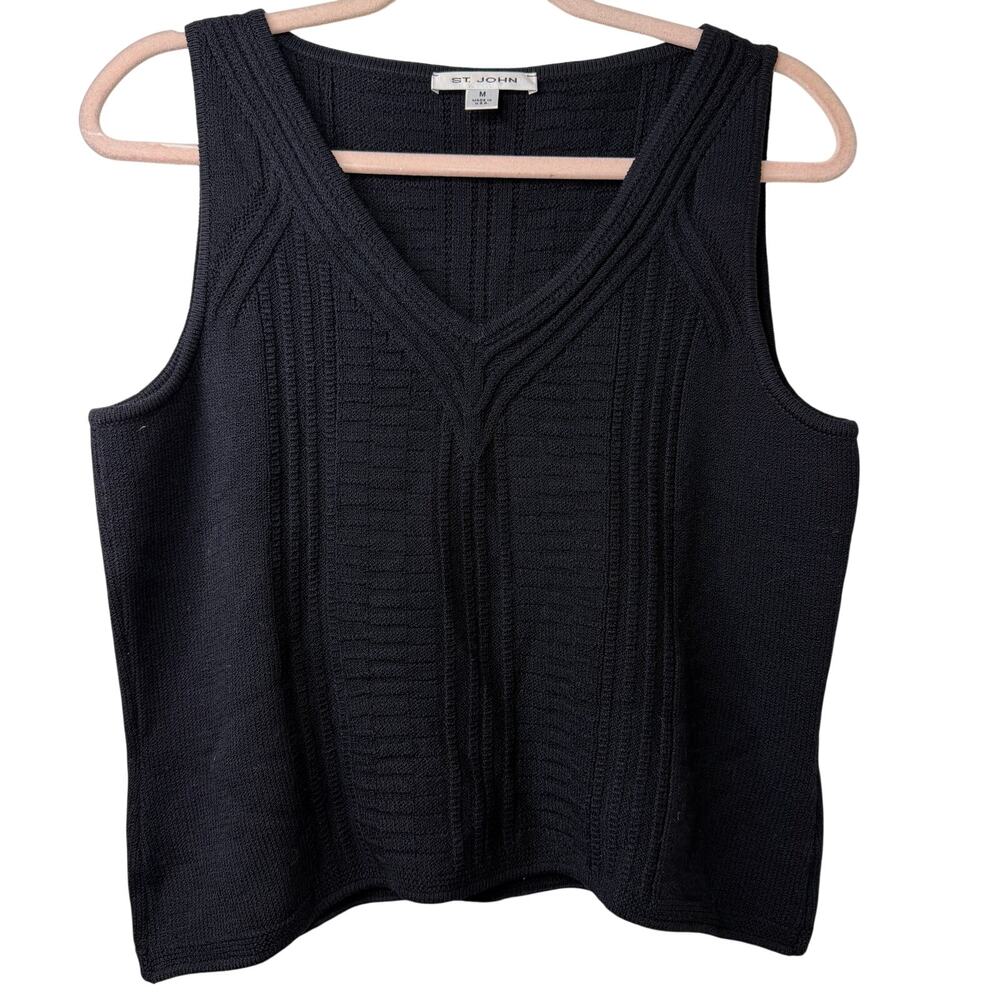 Md Vtg St. John Black Knit Tank Top Festival Minimalist Old Money Quiet Luxury